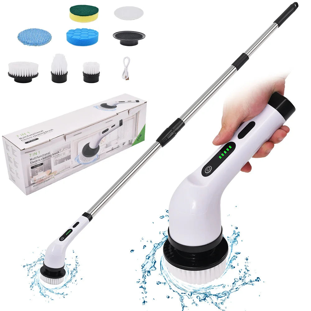 Electric Cordless Spin Scrubber | 7-in-1 Cleaning Brush