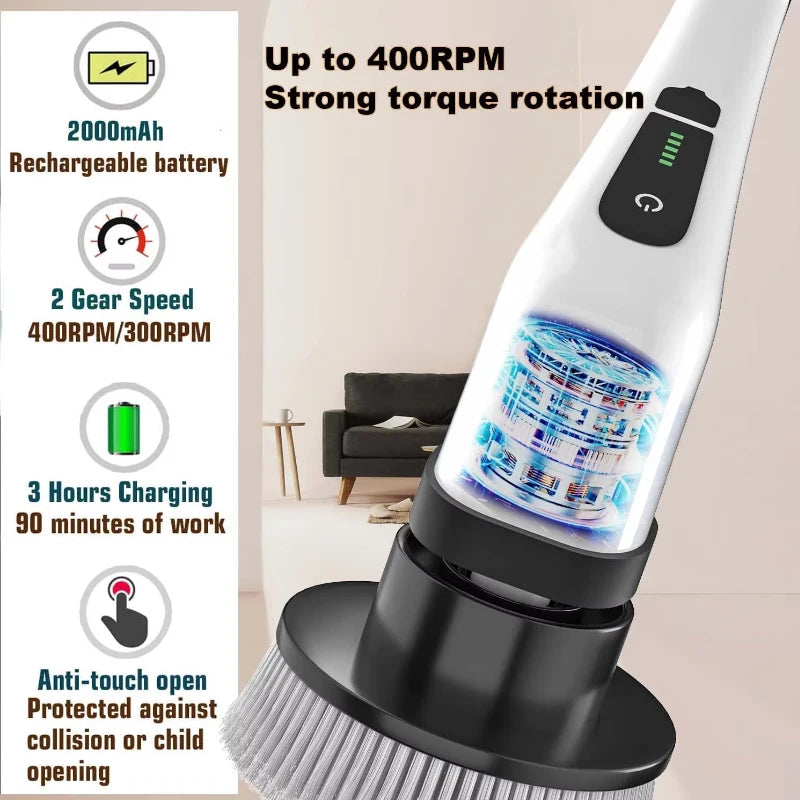 Electric Cordless Spin Scrubber | 7-in-1 Cleaning Brush